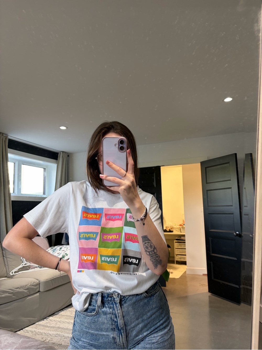 Levi's White Tee with Colorful Pop-Logo Grid - Women's